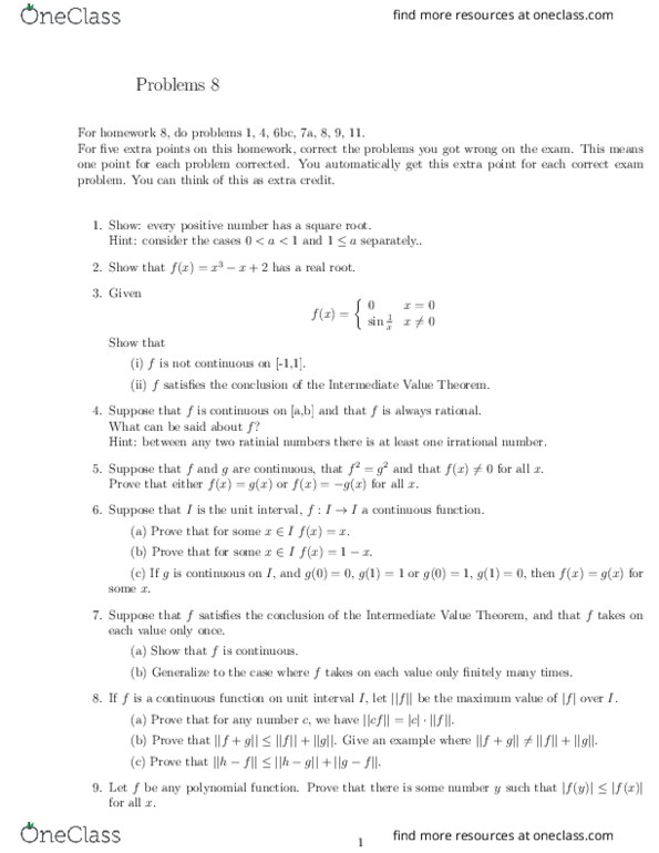 MATH 421 Lecture Notes - Lecture 1: Intermediate Value Theorem, Irrational Number thumbnail