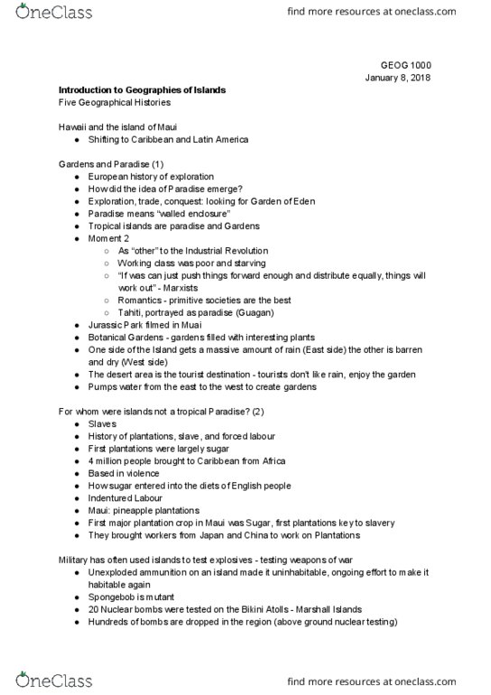 GEOG 1000 Lecture Notes - Lecture 23: Island Life, Pineapple, Acute Radiation Syndrome thumbnail