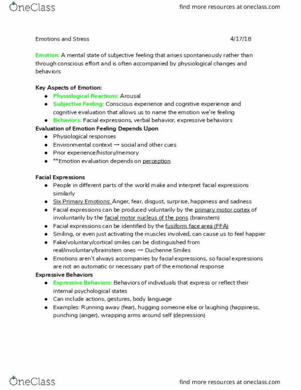 PSYC 2012 Lecture Notes - Lecture 4: Hypothalamus, Facial Motor Nucleus, Sense thumbnail