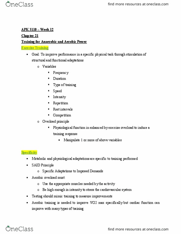 APK 3110C Lecture Notes - Lecture 12: Arterial Stiffness, Exercise Intensity, Glycogen thumbnail