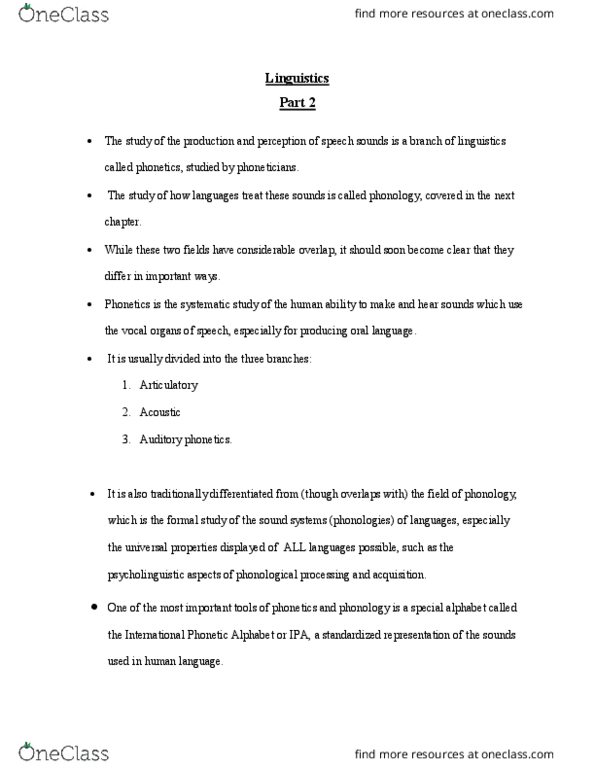 LIN 1 Lecture Notes - Lecture 6: Phonetics, Universal Property, Auditory Phonetics thumbnail