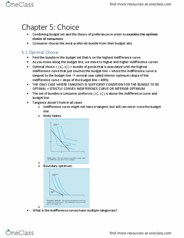 ECON 401 Chapter Notes - Chapter 5: Budget Constraint, Indifference Curve, Tangent thumbnail