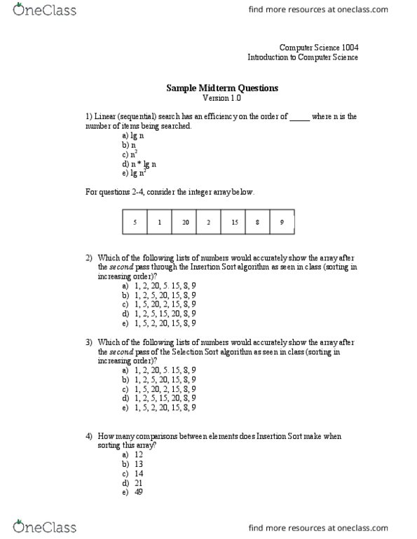 COMS W1004 Lecture Notes - Lecture 1: Selection Sort, Insertion Sort, Binary Number thumbnail