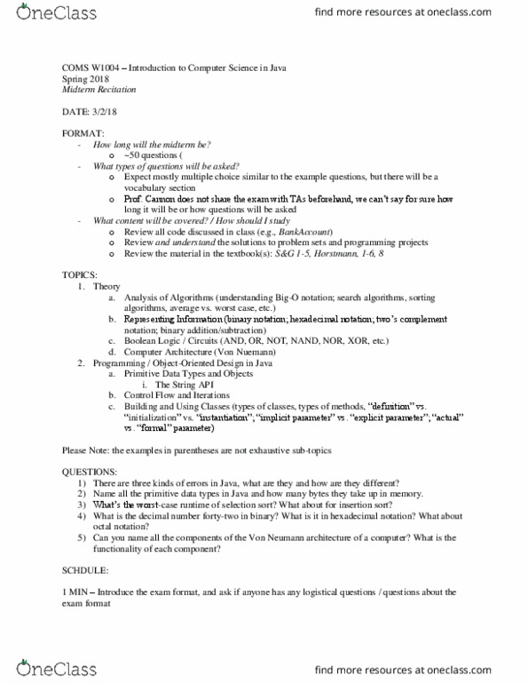 COMS W1004 Lecture Notes - Lecture 1: Computer Architecture, Simon & Garfunkel, Von Neumann Architecture thumbnail