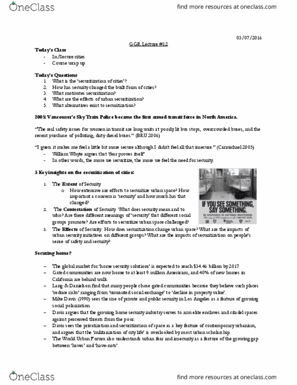 GGR124H1 Lecture Notes - Lecture 12: Human Security, Targeted Surveillance, Environmental Security thumbnail