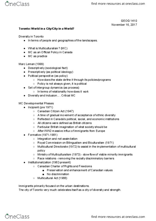 GEOG 1410 Lecture Notes - Lecture 21: Visible Minority thumbnail