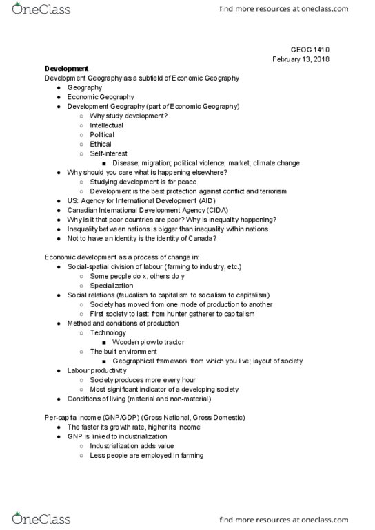 GEOG 1410 Lecture Notes - Lecture 30: Canadian International Development Agency, Human Development Index, Amartya Sen thumbnail