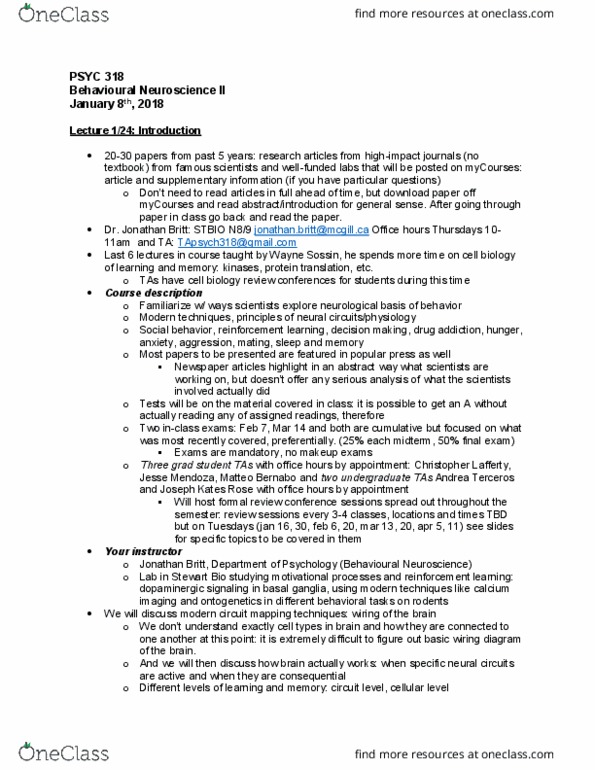 PSYC 310 Lecture Notes - Lecture 4: Adrenergic Receptor, Adenylyl Cyclase, Basal Ganglia thumbnail