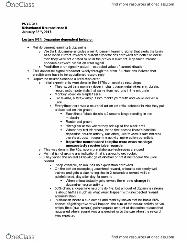 PSYC 310 Lecture Notes - Lecture 11: Knockout Mouse, Striatum, Dopamine Receptor thumbnail