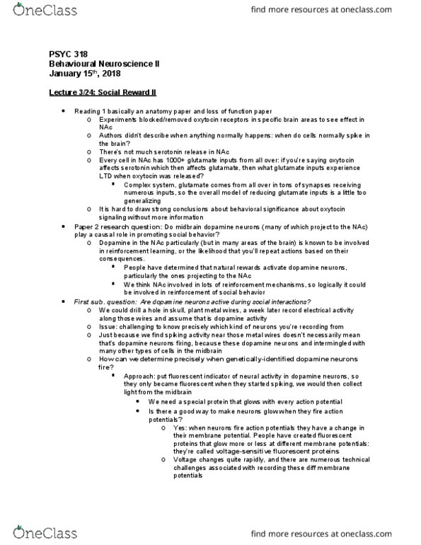 PSYC 310 Lecture Notes - Lecture 16: C-Fos, Basolateral Amygdala, Dopamine Receptor thumbnail