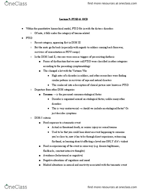 PSYC 337 Lecture Notes - Lecture 9: Cortisol, Dsm-5, Anxiety Disorder thumbnail