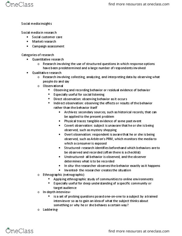 MKTG-430 Lecture Notes - Lecture 24: Social Media Measurement, Mystery Shopping, Rapidminer thumbnail