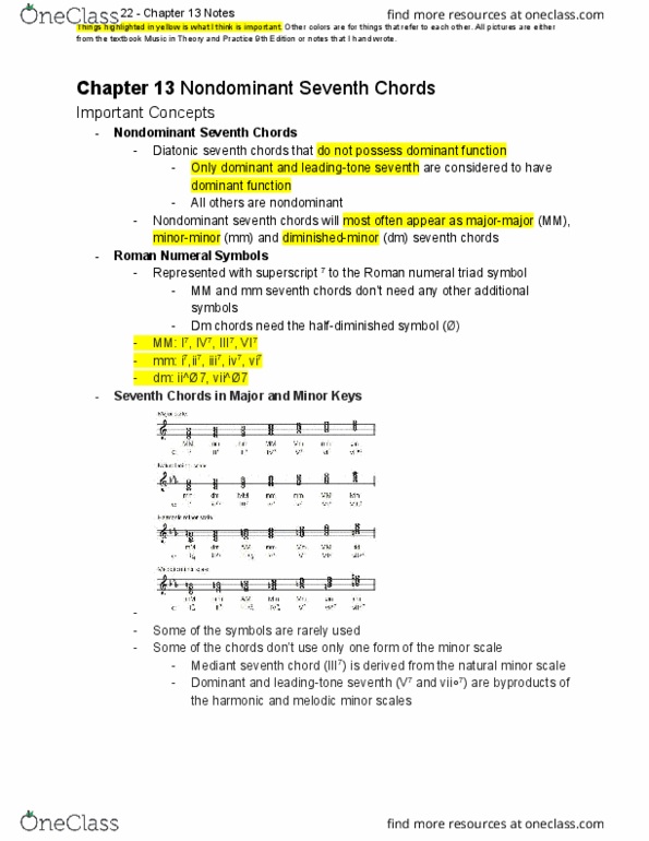 MUSC 122 Chapter Notes - Chapter 13: Roman Numerals, Nondominant Seventh Chord, Mediant thumbnail