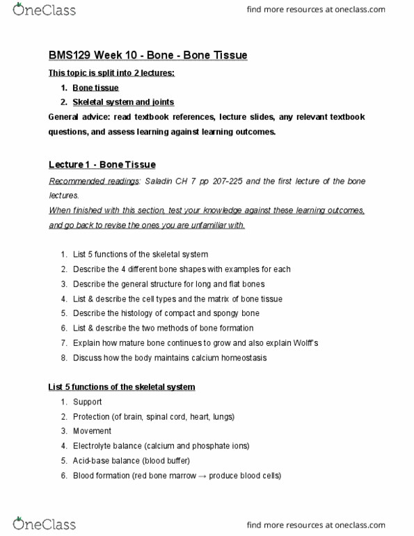 BMS129 Lecture Notes - Lecture 10: Osteoclast, Hydroxylapatite, Central Canal thumbnail