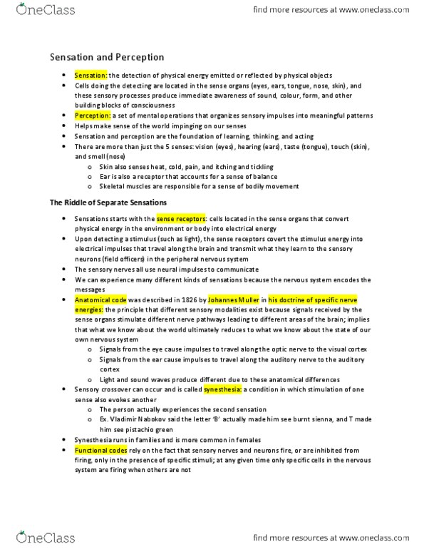 PSYC 1020H Chapter Notes - Chapter 6: Taste Receptor, Subjective Constancy, Hot Chocolate thumbnail