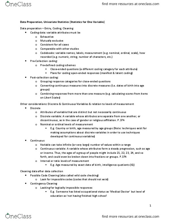 CMNS 260 Lecture Notes - Lecture 9: Approximation, Central Tendency, Quartile thumbnail