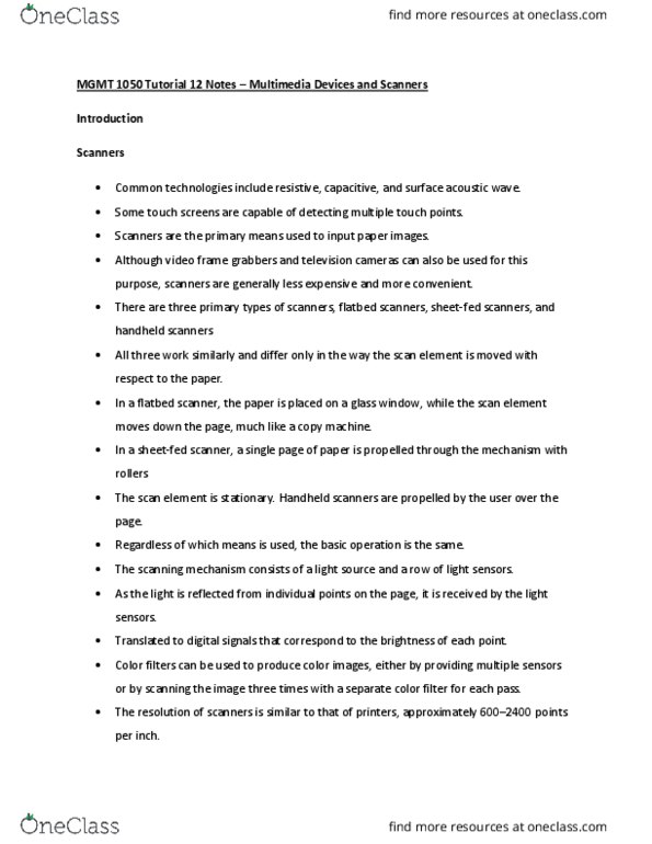 MGMT 1050 Lecture Notes - Lecture 12: Image Scanner, Surface Acoustic Wave thumbnail