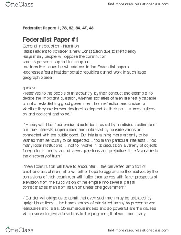 PSC 2371 Chapter Notes - Chapter Federalist Papers Notes: 6 Years, Avail, Certain General thumbnail