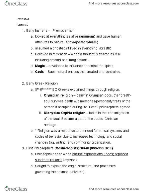 PSYC 3140 Lecture Notes - Lecture 1: Mental Disorder, Physis, Anthropomorphism thumbnail