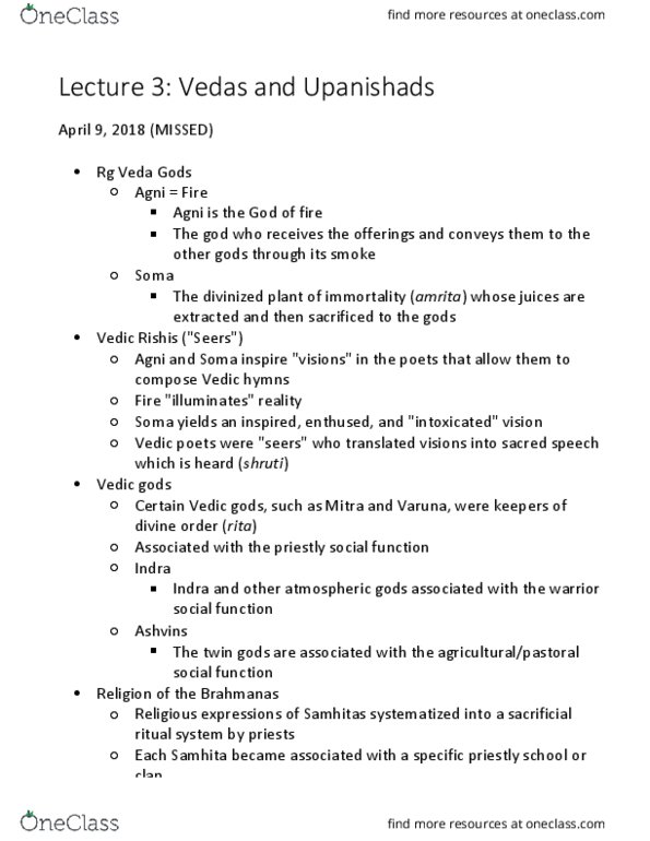 RG ST 3 Lecture Notes - Lecture 3: Ashvins, Atharvaveda, Aranyaka thumbnail