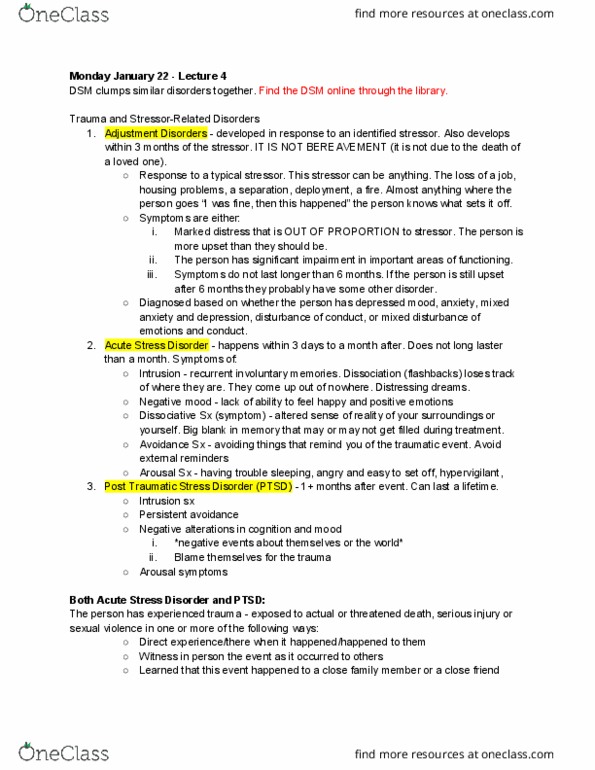 PSYCH 3830 Lecture Notes - Lecture 4: Distressing, Panic Disorder, Agoraphobia thumbnail