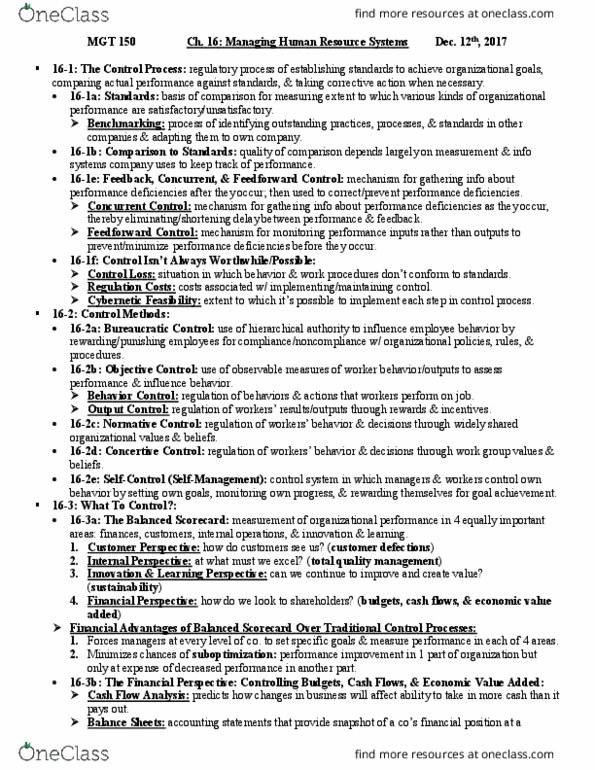 MGT 250 Chapter Notes - Chapter 16: Balanced Scorecard, Total Quality Management, Economic Value Added thumbnail