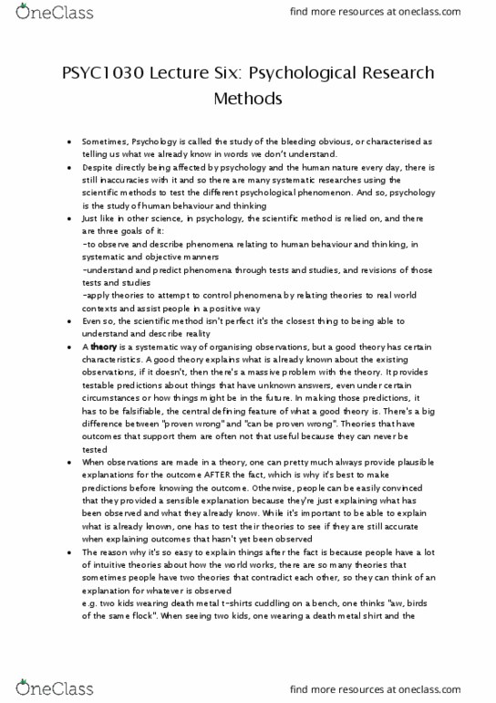 PSYC1030 Lecture Notes - Lecture 6: Demand Characteristics, Confounding, Social Desirability Bias thumbnail
