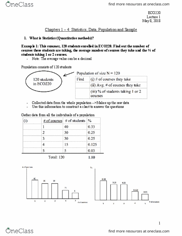 ECO220Y1 Lecture Notes - Lecture 1: Random Variable, Statistic thumbnail