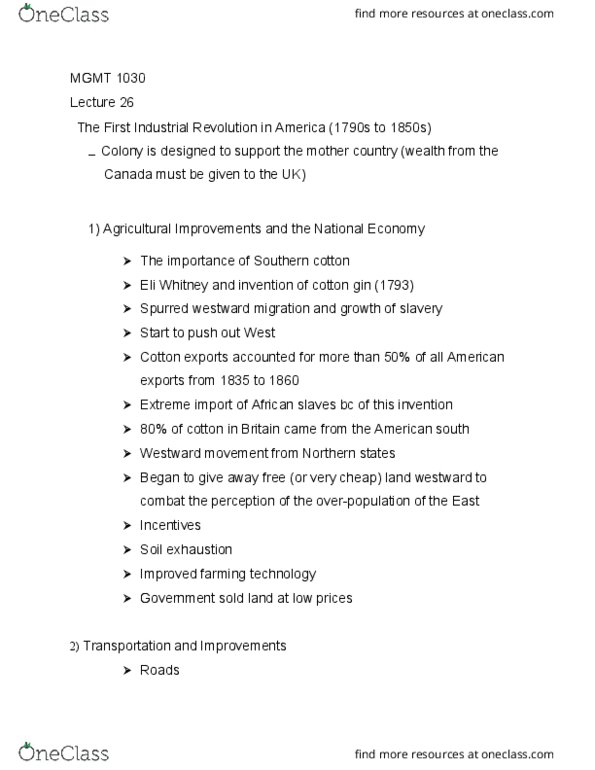 MGMT 1030 Lecture Notes - Lecture 26: Textile Manufacturing, Industrial Revolution, Cyrus Mccormick thumbnail