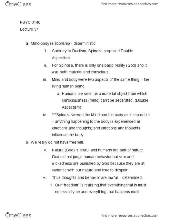 PSYC 3140 Lecture Notes - Lecture 37: The Good Life, Baruch Spinoza thumbnail