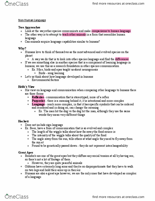 PSYO 2160 Lecture Notes - Lecture 5: Francine Patterson, Foxp2, Blind Experiment thumbnail