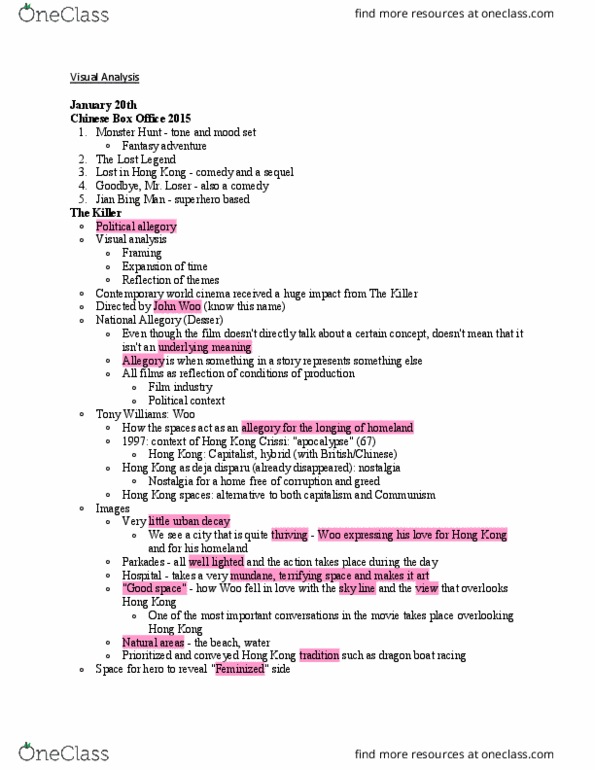 FILM 2301 Lecture Notes - Lecture 4: Zhang Yimou, Word Play, Film Genre thumbnail