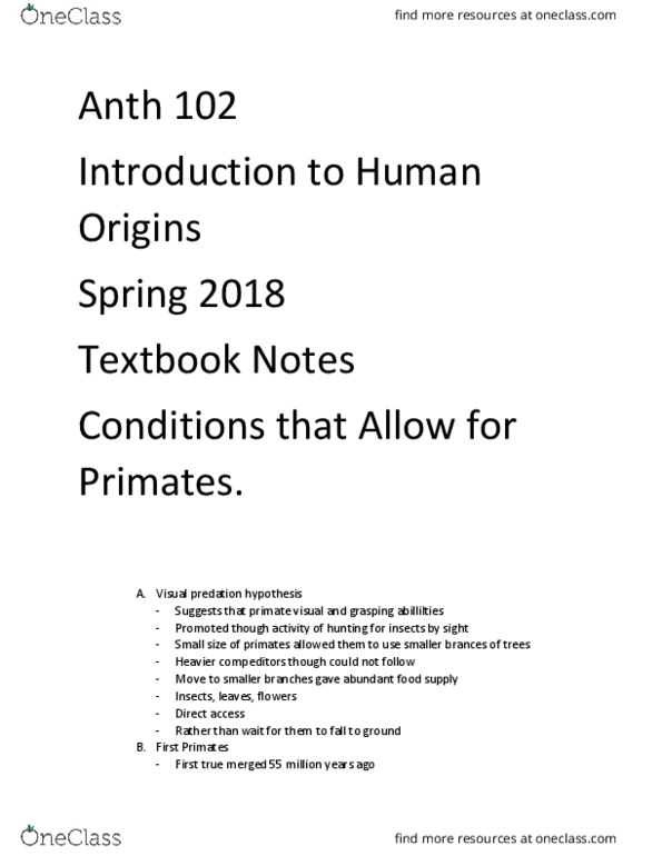 ANTH 102 Chapter 11: Conditions that Allow for Primates thumbnail