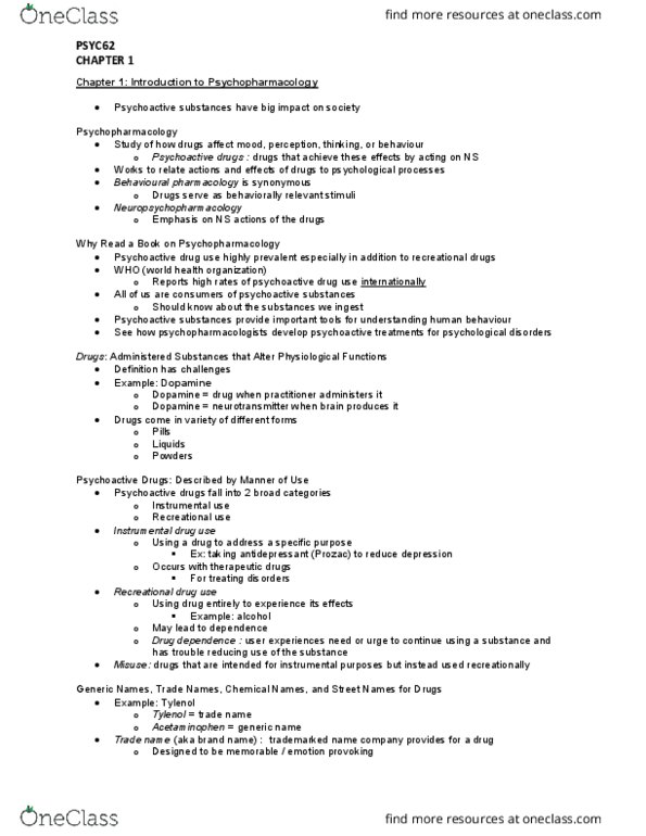 PSYC62H3 Chapter Notes - Chapter 1: Animal Testing, Pharmacokinetics, Treatment And Control Groups thumbnail