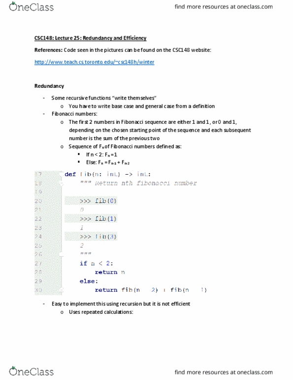 CSC148H1 Lecture Notes - Lecture 26: Memoization, Binary Tree thumbnail
