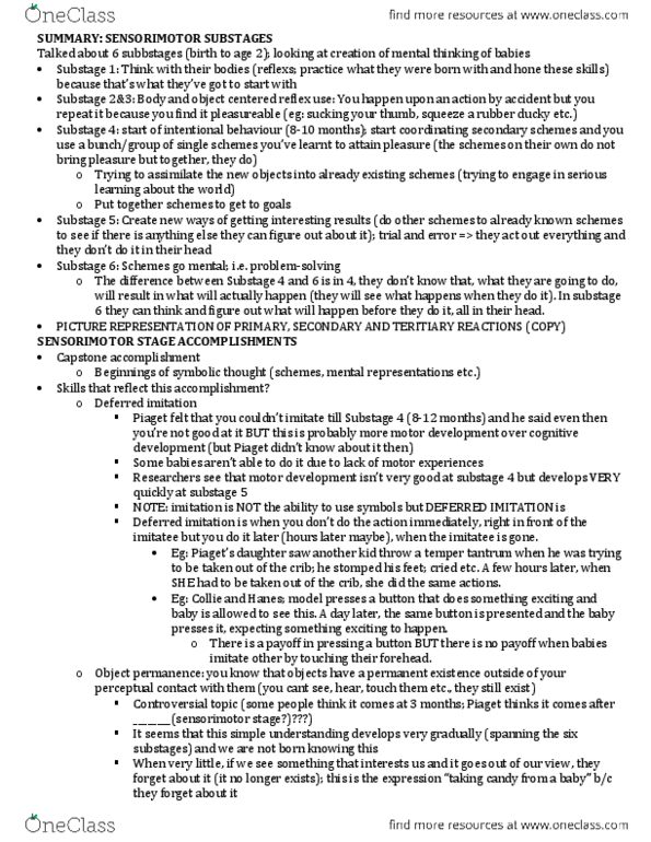 PSYCH 2AA3 Lecture Notes - Lecture 12: 18 Months, Tantrum, Object Permanence thumbnail