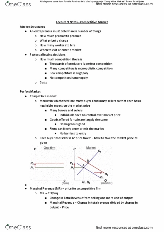 ECON1010 Lecture Notes - Lecture 9: Perfect Competition, Marginal Cost, Market Power thumbnail