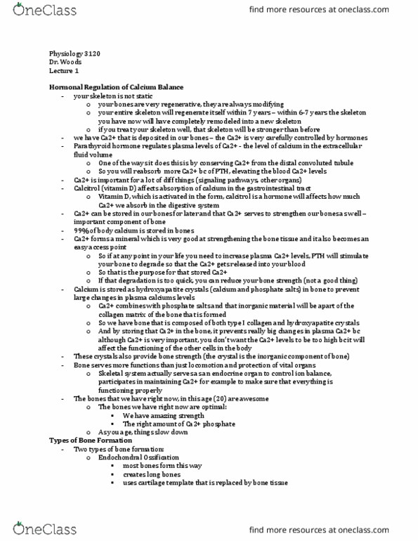 Physiology 3120 Lecture Notes - Lecture 1: Extracellular Fluid, Distal Convoluted Tubule, Epiphyseal Plate thumbnail