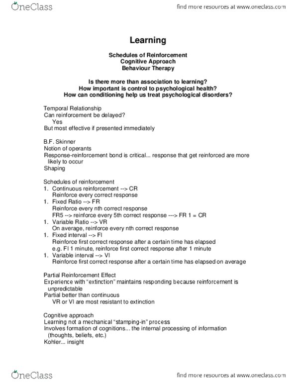 Psychology 1000 Lecture Notes - Learned Helplessness, Classical Conditioning, Operant Conditioning thumbnail