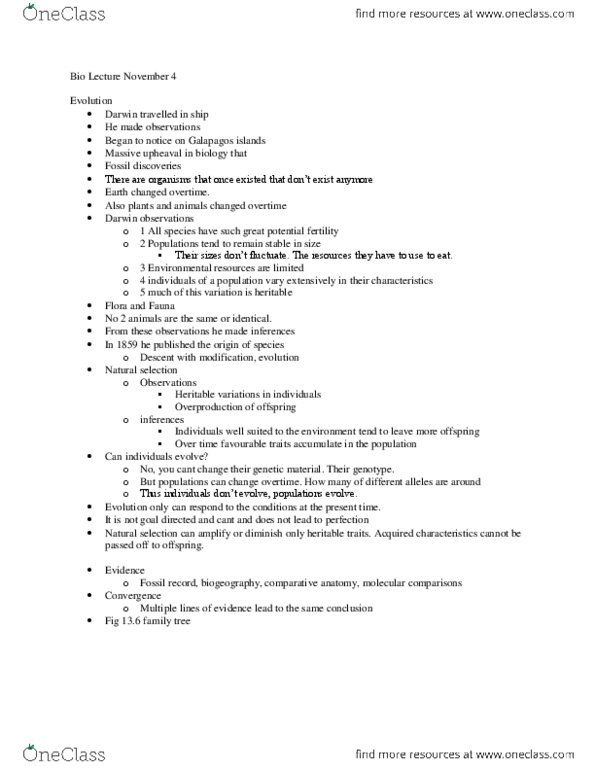 BIOL 1500 Lecture Notes - Comparative Anatomy, Gene Flow, Genetic Drift thumbnail