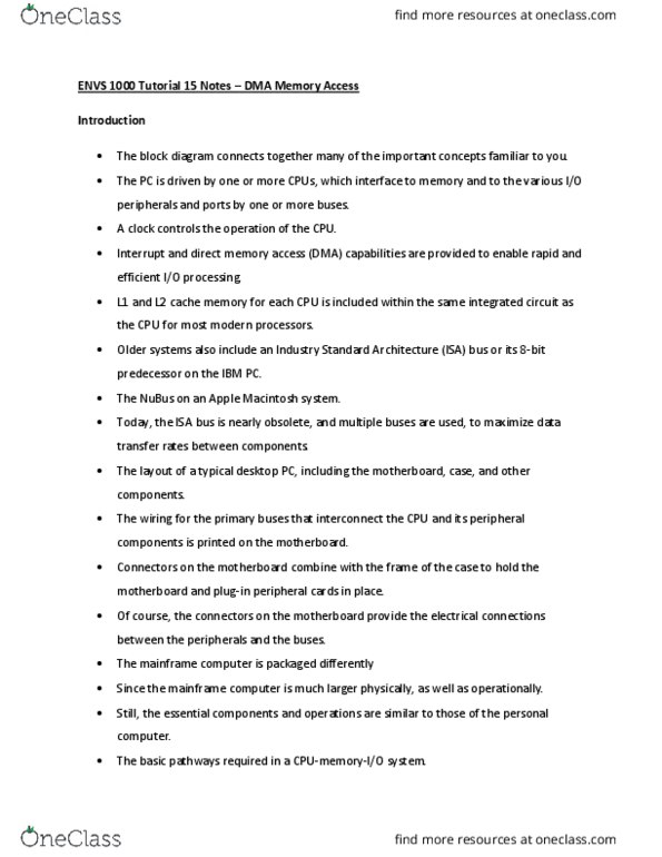 ENVS 1000 Lecture Notes - Lecture 15: Interrupt, Nubus, Direct Memory Access thumbnail