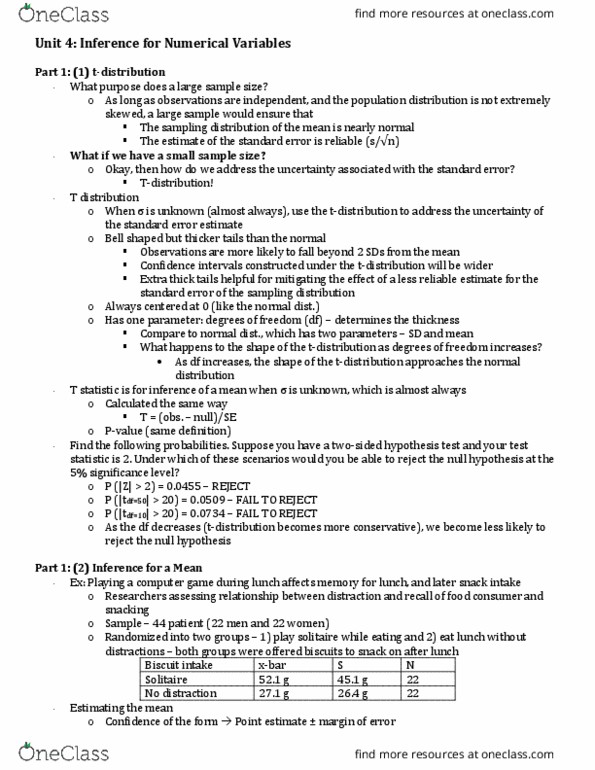 STA 101 Chapter Notes - Chapter Unit 4: Statistical Hypothesis Testing, Percentile, Stellar Population thumbnail