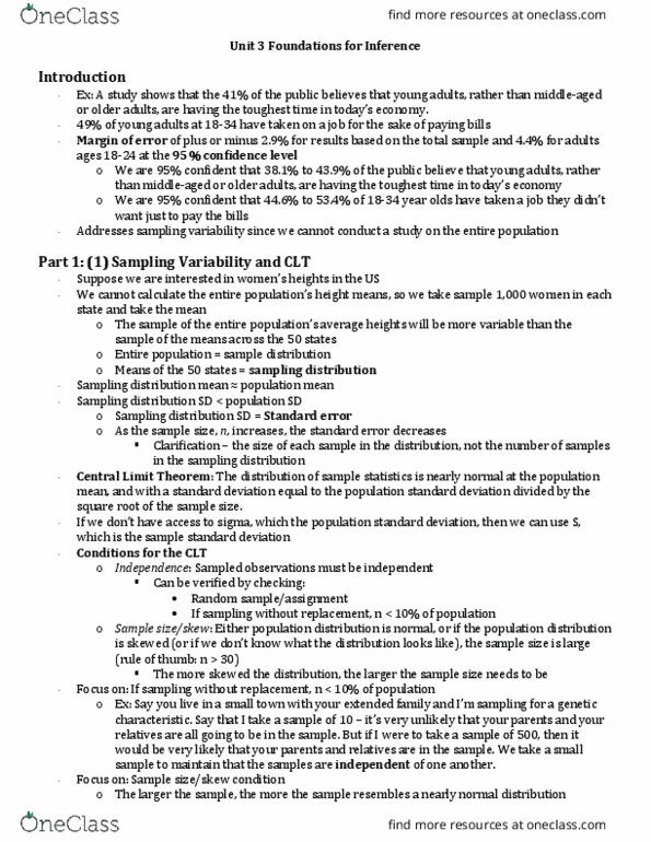 STA 101 Chapter Notes - Chapter Unit 3: Statistical Parameter, Alternative Hypothesis, Type I And Type Ii Errors thumbnail