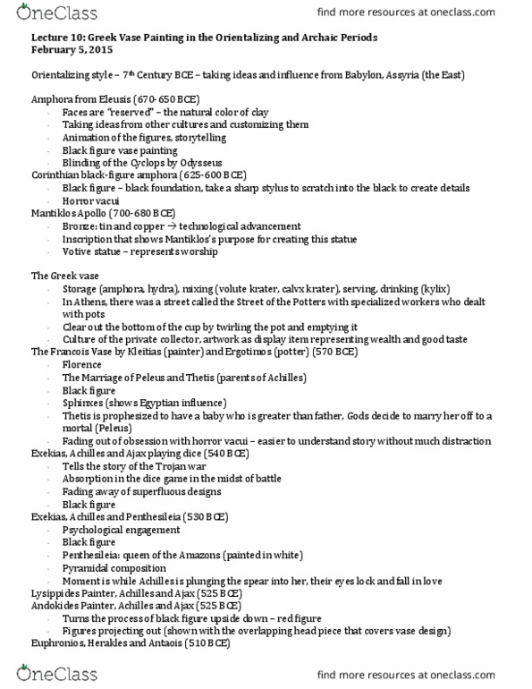 ARTHIST 101D Lecture Notes - Lecture 10: Kylix, Ergotimos, Trojan War thumbnail