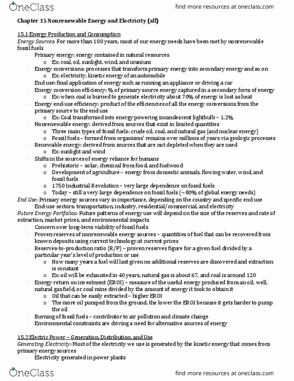 ENVIRON 102 Chapter Notes - Chapter 15: Open-Pit Mining, Spent Nuclear Fuel, Internal Combustion Engine thumbnail