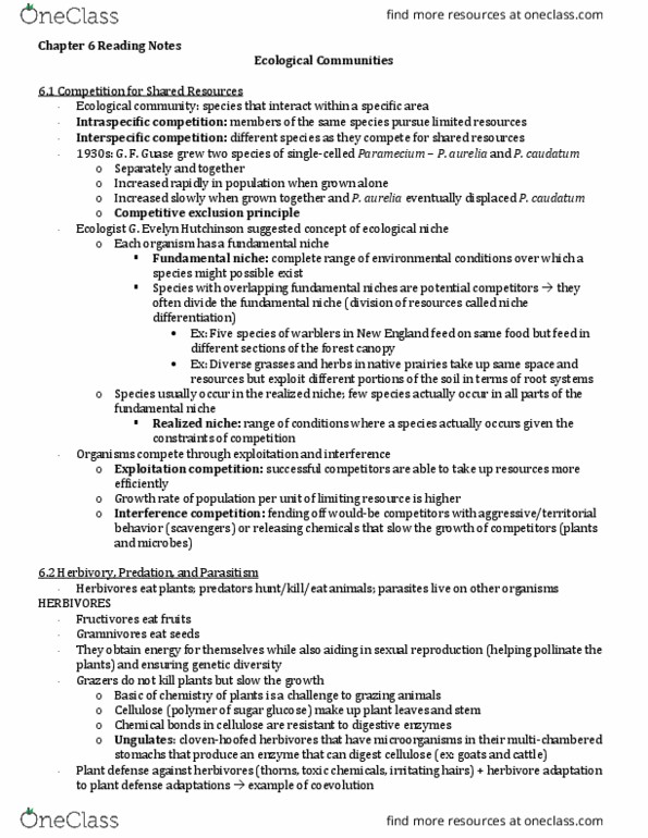 ENVIRON 102 Chapter Notes - Chapter 6: Overgrazing, Trophic Level, Limiting Factor thumbnail