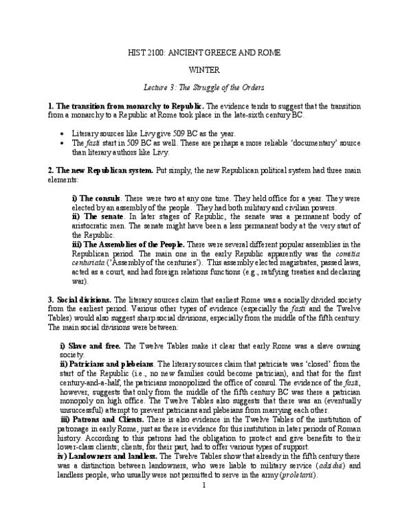 HIST 2100 Lecture Notes - Twelve Tables, Arboriculture, Plebs thumbnail