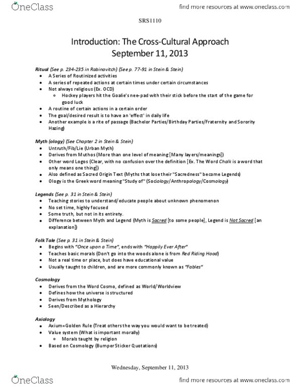 SRS 1110 Lecture Notes - Teaching Stories, Hazing, Red Riding thumbnail