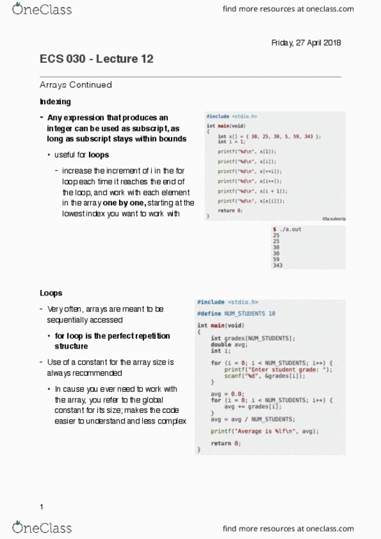 ECS 30 Lecture Notes - Lecture 12: Memory Address, Segmentation Fault thumbnail