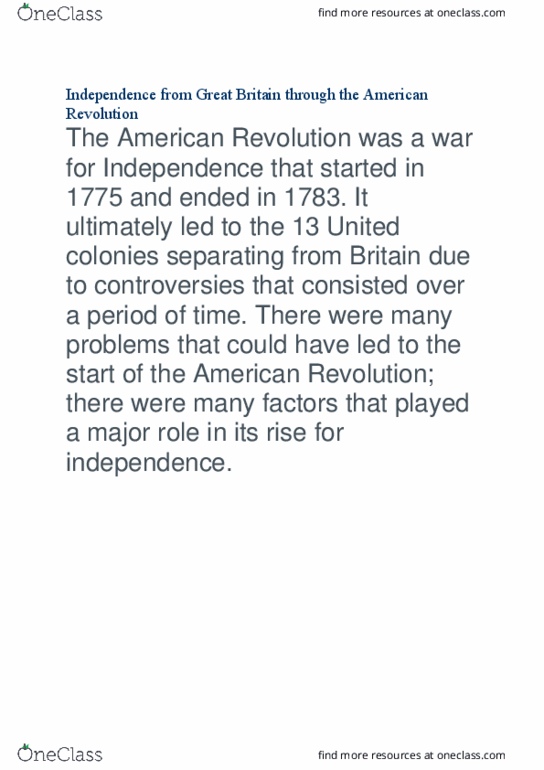 HIST 284E Lecture 6: Independence from Great Britain through the American Revolution thumbnail